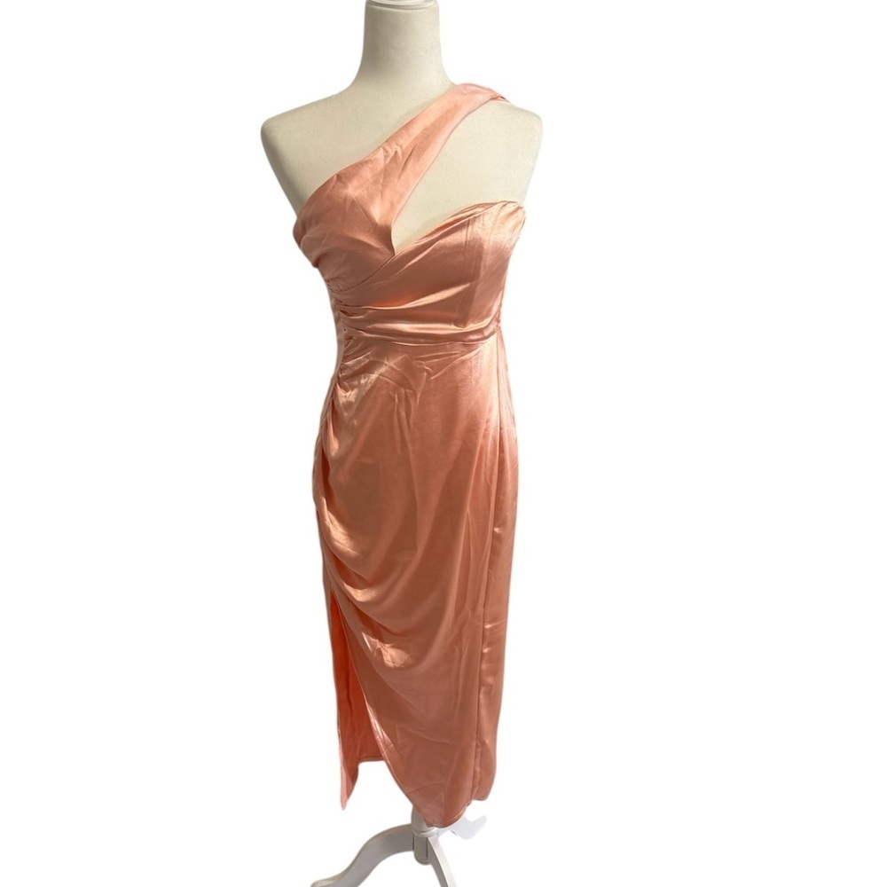 Peach Dress by Here Comes the Sun One Shoulder Midi Dress